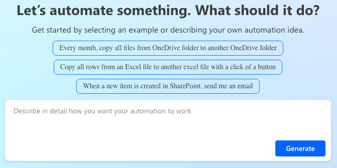Copilot in Power Automate dialog.